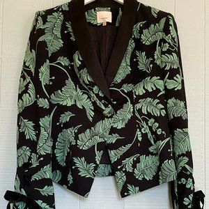 CINQ A SEPT Green & Black Tropical Leaf Blazer